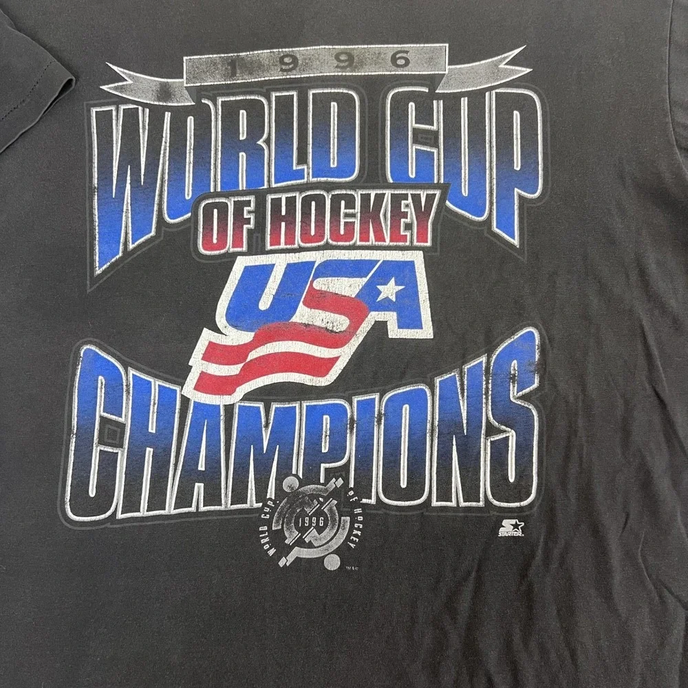 Vintage Starter USA Hockey Shirt Mens Large Black World‎ Cup Champions NHL